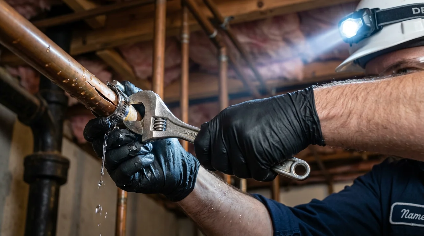 Emergency pipe clamp repair being performed by a Johns Plumbing LLC plumber in Ouray
